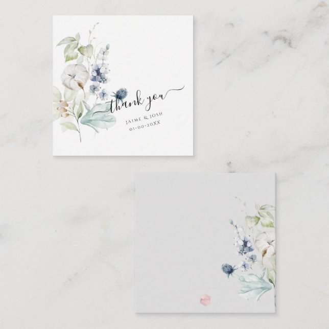 PixDezines Dusty Blue Watercolor Cotton Buds Note  Card (Front/Back)