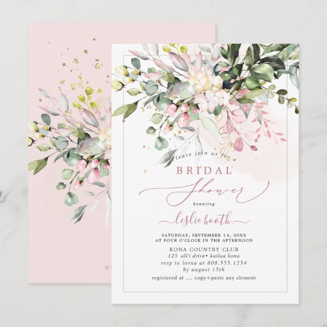 PixDezines Dusty Pink Gum Eucalyptus Bridal Shower Invitation (Front/Back)