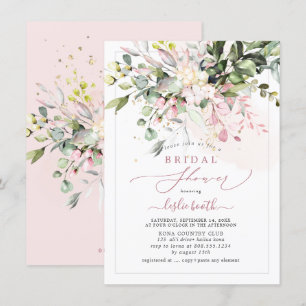 PixDezines Dusty Pink Gum Eucalyptus Bridal Shower Invitation