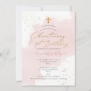 PixDezines Dusty Pink H2 Christening+1st Birthday Invitation