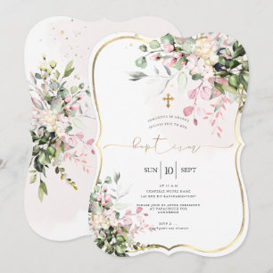 PixDezines Dusty Pink, Rustic Watercolor Baptism Invitation