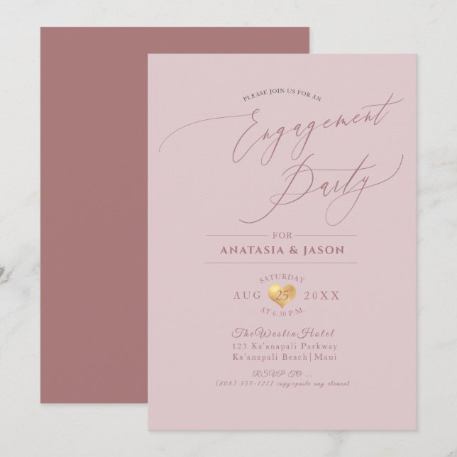 PixDezines Dusty Rose Calligraphy Engagement Party Invitation (Front/Back)
