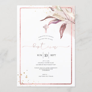 PixDezines Dusty Rose Eucalyptus Sprig Baptism Invitation