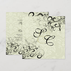PixDezines EBONY SWIRLS/IVORY BAROQUE DAMASK Invitation