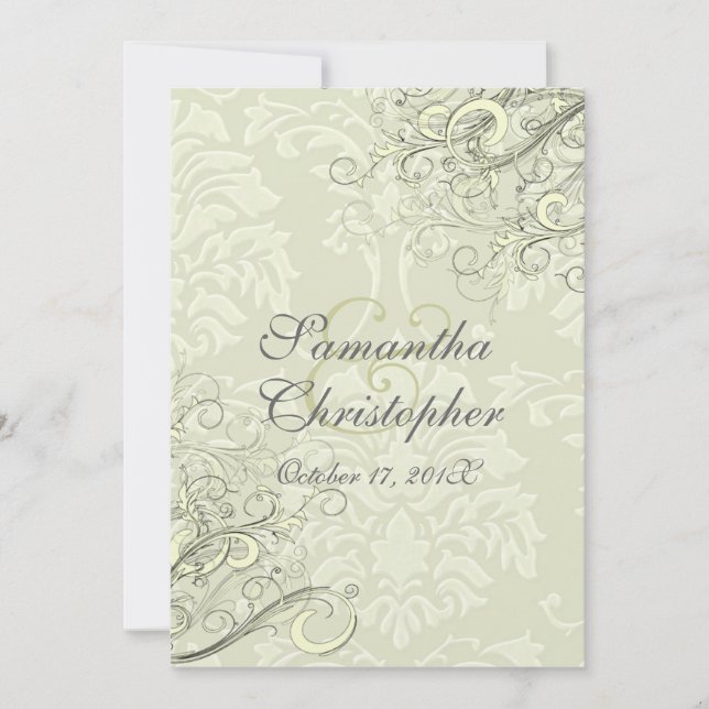 PixDezines ebony swirls/ivory damask Invitation (Front)