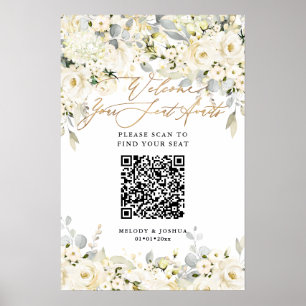 PixDezines Elegant Alabaster Ash Floral QR Seating Poster