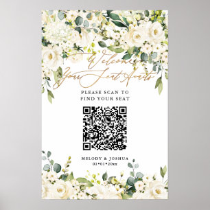 PixDezines Elegant Alabaster Floral QR Seating Poster