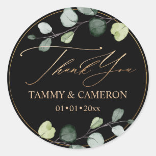 PixDezines Elegant Black Green Gold Eucalyptus  Classic Round Sticker