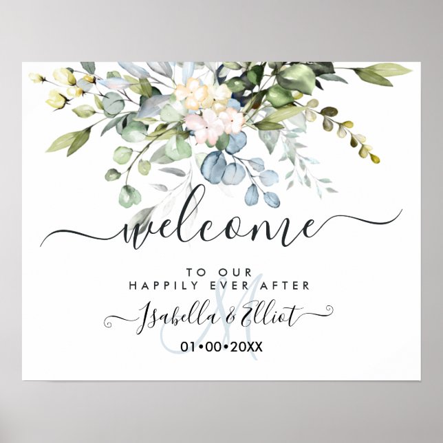 PixDezines Elegant Blue Gum Eucalyptus Welcome Poster (Front)