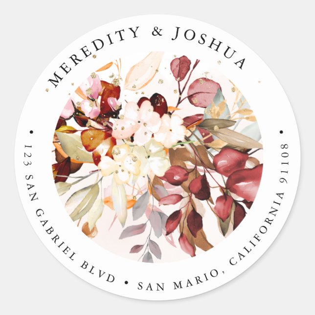 PixDezines Elegant Botanical Rust Eucalyptus Classic Round Sticker (Front)