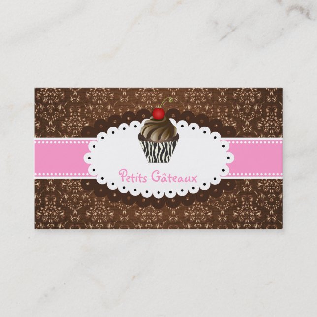 PixDezines elegant chocolate swirls cupcake Business Card (Front)