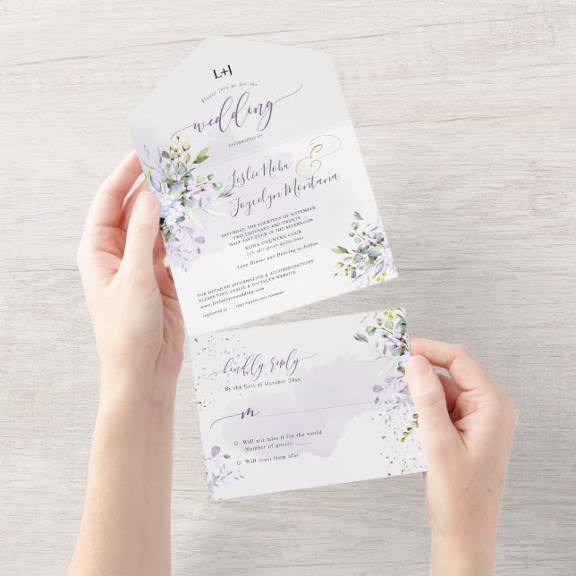 PixDezines Elegant Dusty Purple Gum Eucalyptus All In One Invitation (Tearaway)