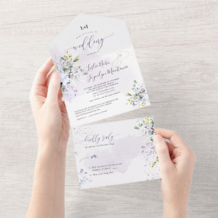 PixDezines Elegant Dusty Purple Gum Eucalyptus All In One Invitation