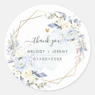 PixDezines Elegant H2 Blue Roses Thank You Classic Round Sticker