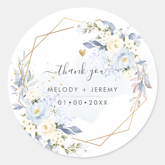 PixDezines Elegant H2 Blue Roses Thank You Classic Round Sticker (Front)
