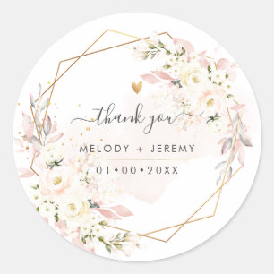 PixDezines Elegant H2 Blush Roses Thank You Classic Round Sticker