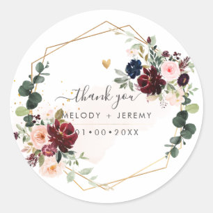 PixDezines Elegant H2 Burgundy Blush Navy Flowers Classic Round Sticker