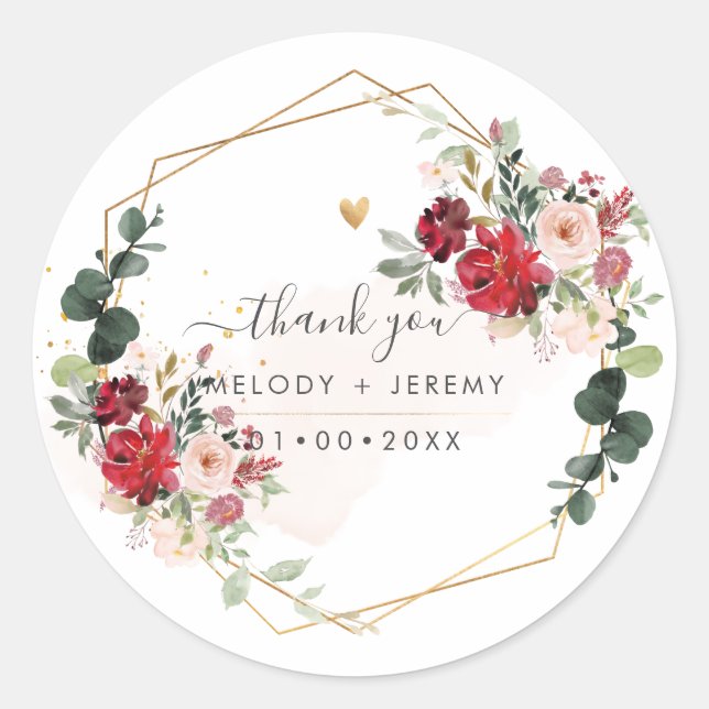 PixDezines Elegant H2 Flowers Red n Blush    Classic Round Sticker (Front)