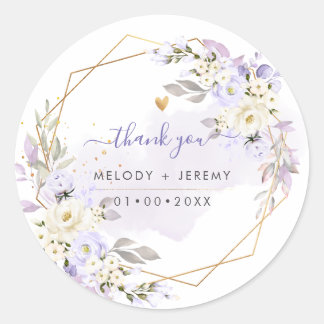 PixDezines Elegant H2 Purple Roses Thank You Classic Round Sticker