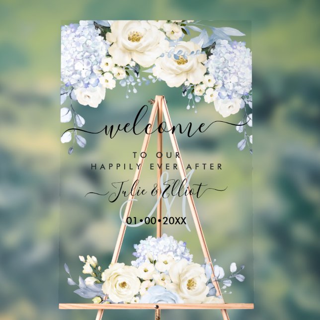 PixDezines Elegant Ice Blue Hyde Alabaster Roses Acrylic Sign (Neutral)