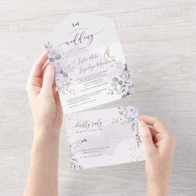 PixDezines Elegant Purple Peonies All In One Invitation (Tearaway)