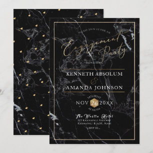 PixDezines Elegant Script, Black Marble+Faux Gold Invitation