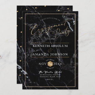PixDezines Elegant Script, Black Marble+Faux Gold Invitation