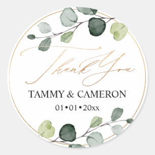 PixDezines Elegant Watercolor Greenery Eucalyptus Classic Round Sticker