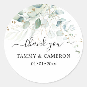 PixDezines Elegant Watercolor Greenery Eucalyptus Classic Round Sticker