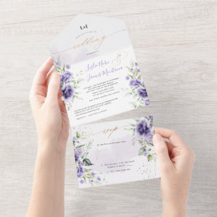 PixDezines Elegant Watercolor Purple Roses All In One Invitation
