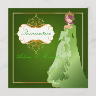 PixDezines Emerald Tiara/gown Quinceañera Invitation