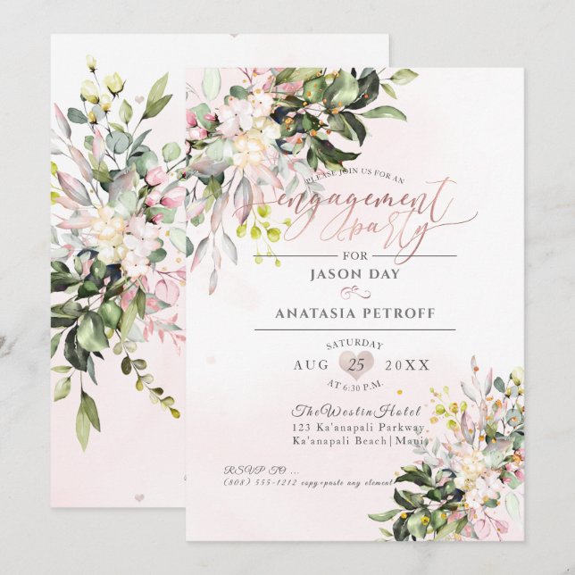 PixDezines Engagement Party Blush Gum Eucalyptus Invitation (Front/Back)