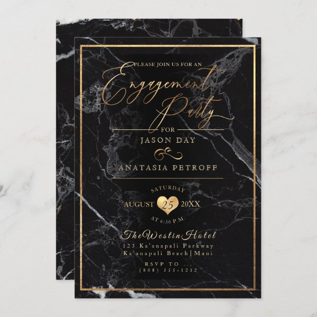 PixDezines Engagement Party Marble/Faux Gold Invitation (Front/Back)