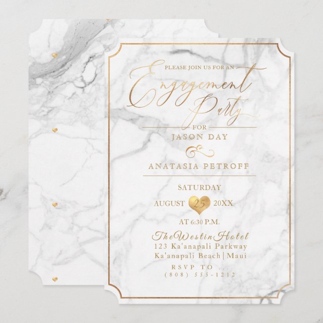 PixDezines Engagement Party Marble/Faux Gold Invitation (Front/Back)