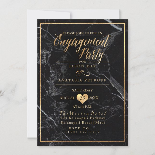 PixDezines Engagement Party Marble/Faux Gold Invitation (Front)