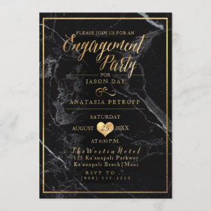 PixDezines Engagement Party Marble/Faux Gold Invitation