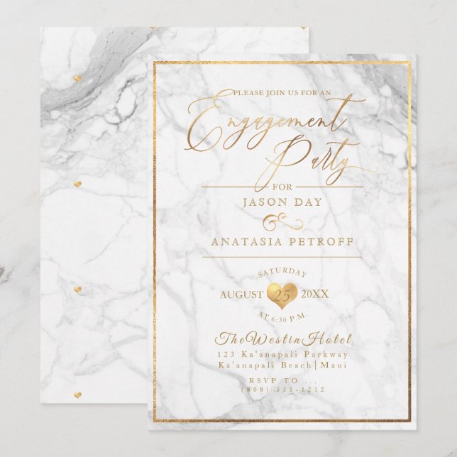 PixDezines Engagement Party Marble/Faux Gold Invitation (Front/Back)