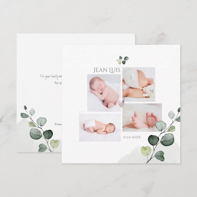 PixDezines Eucalyptus Simple Birth Announcement  (Front/Back)