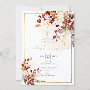 PixDezines Fall Foliage Rustic Watercolor Baptism Invitation