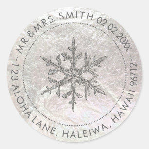 PixDezines FAUX FOIL, SNOWFLAKE/PLATINUM Classic Round Sticker