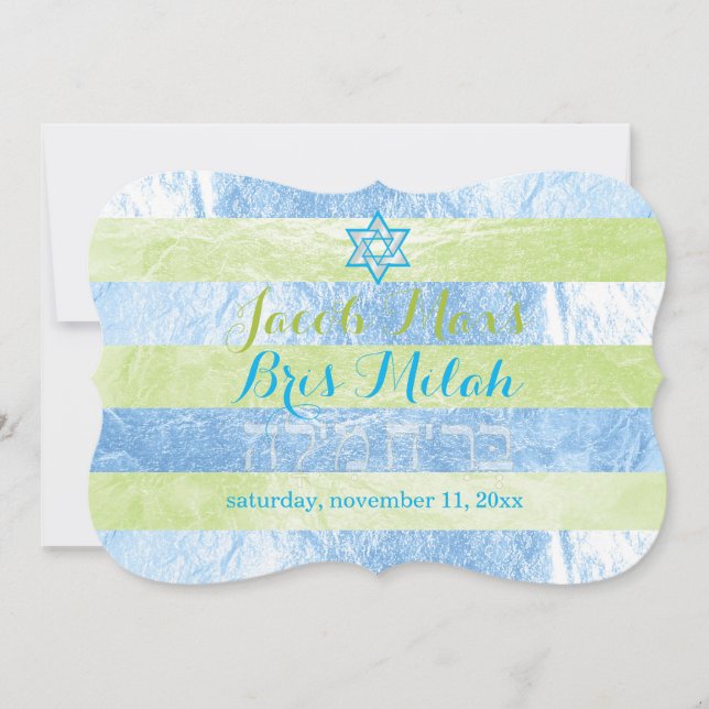 PixDezines Faux Foil Stripes Bris Milah Invitation (Front)