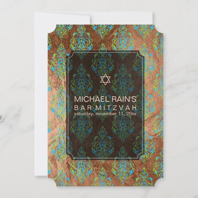 PixDezines faux foil/tunis damask bar mitzvah Invitation (Front)