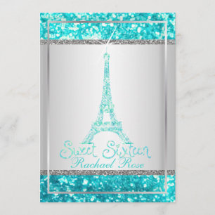 PixDezines faux glitter eifflel/aqua blue/sweet 16 Invitation