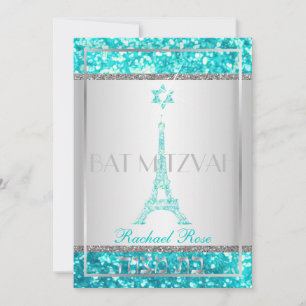 PixDezines faux glitter eifflel/Bat Mitzvah Invitation