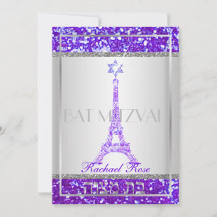 PixDezines faux glitter eifflel/Bat Mitzvah Invitation