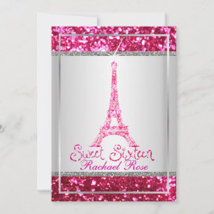 PixDezines faux glitter eifflel/pink ruby/sweet 16 Invitation