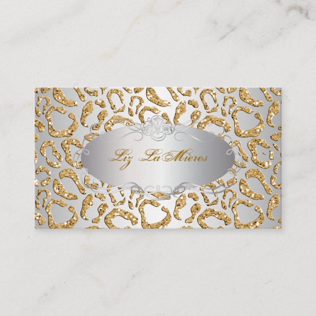 PixDezines faux glitter jaguar/faux silver Business Card (Front)