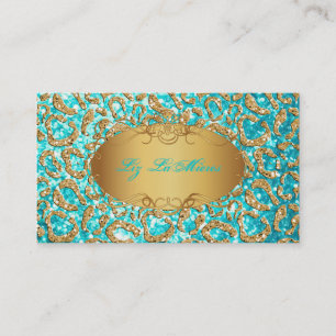 PixDezines faux glitter jaguar/teal+gold Business Card