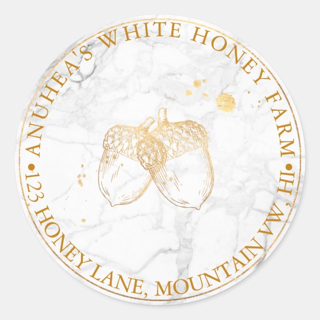 PixDezines FAUX GOLD ACORNS+MARBLE Classic Round Sticker (Front)