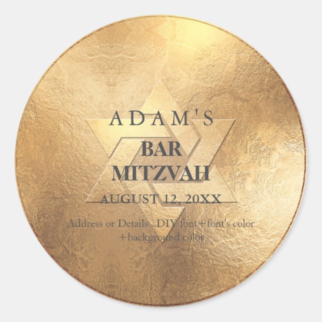 PixDezines Faux Gold Bar Mitzvah / Bat Mitzvah Classic Round Sticker (Front)